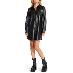BB Dakota by Steve Madden Vegan Leather Button Down Mini Shirt Dress
